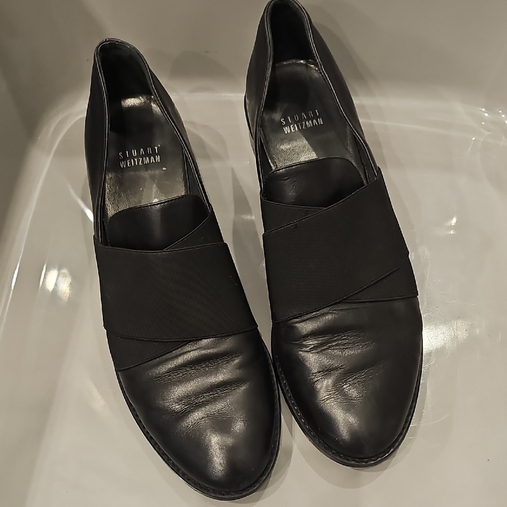 Stuart Weitzman Black Leather Slip-On Loafers